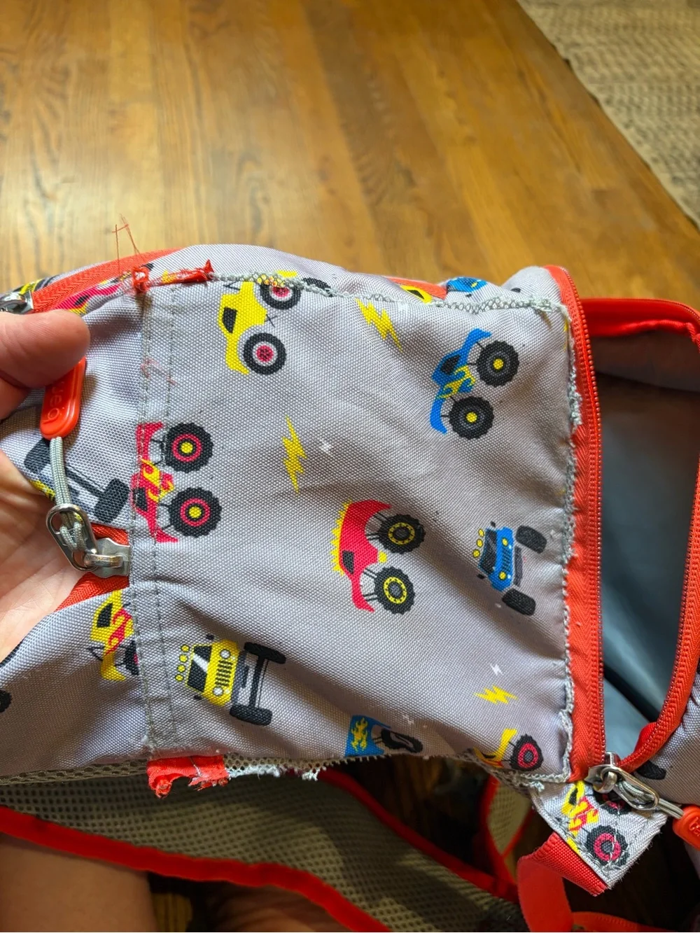 Kids Gray and Orange Truck Print Backpack - Unbranded